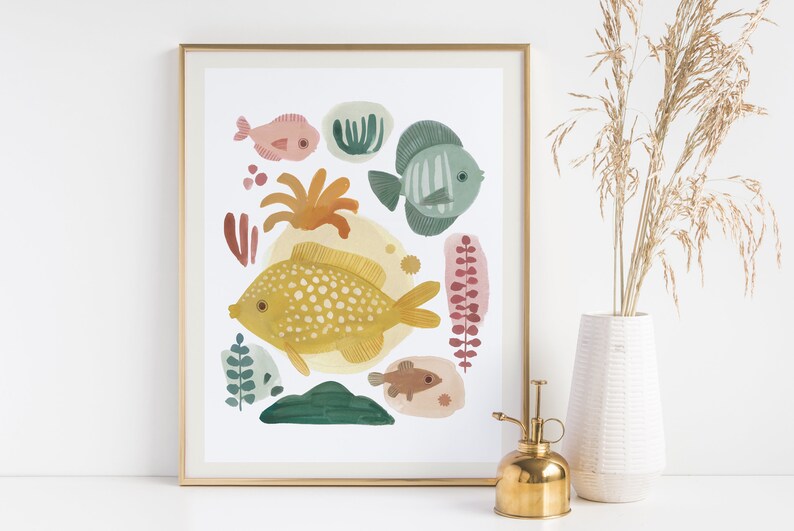 Sea Life Art Digital Print Set of 2, Fish Wall Prints, Nursery Decor, Baby Shower Gift image 5