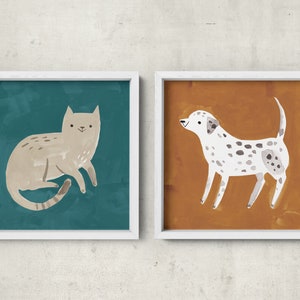 Set of 2 Cat and Dog Prints, Digital Download Wall Art, Dog Mom, Cat Mom, Dog and Cat Posters image 1