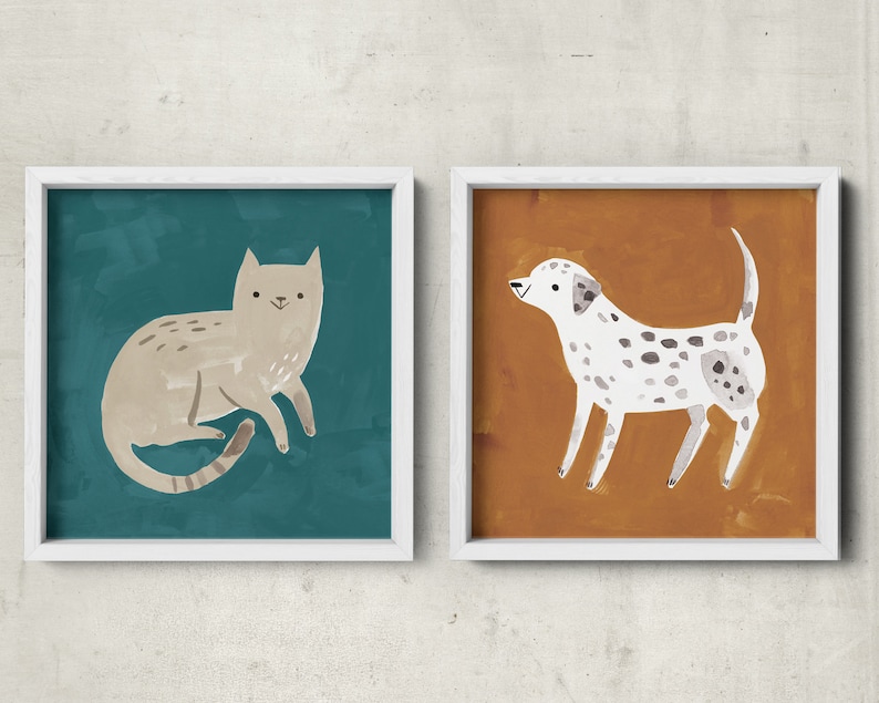 Set of 2 Cat and Dog Prints, Digital Download Wall Art, Dog Mom, Cat Mom, Dog and Cat Posters image 1