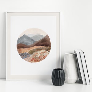 Wildflowers and Mountains Art Print - Modern Home decor, minimalist print, Scandinavian