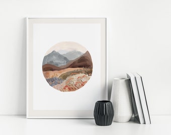 Wildflowers and Mountains Art Print - Modern Home decor, minimalist print, Scandinavian