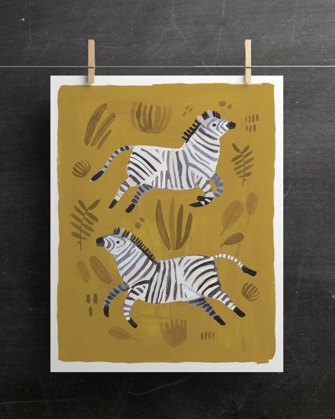 Mustard Yellow Zebra Print Art Print Nursery Art Kid's Etsy