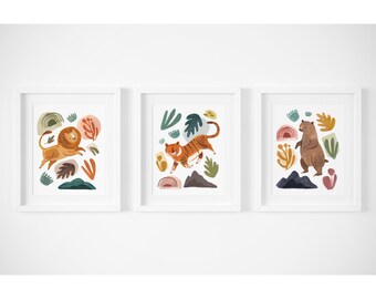 Lions Tigers and Bears print set - Nursery decor, Kids Room Art, Nursery Prints, Animal Nursery Decor