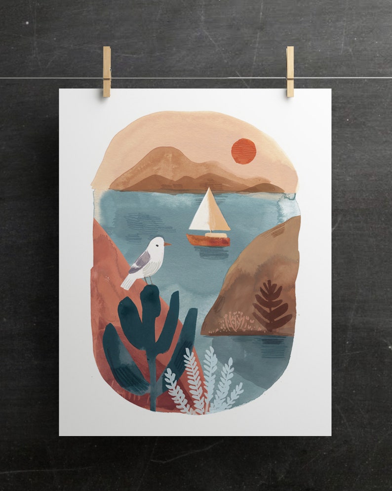 The Sailboat Art Print, Wall Art, Neutral, Earthy Boho Home Decor image 2