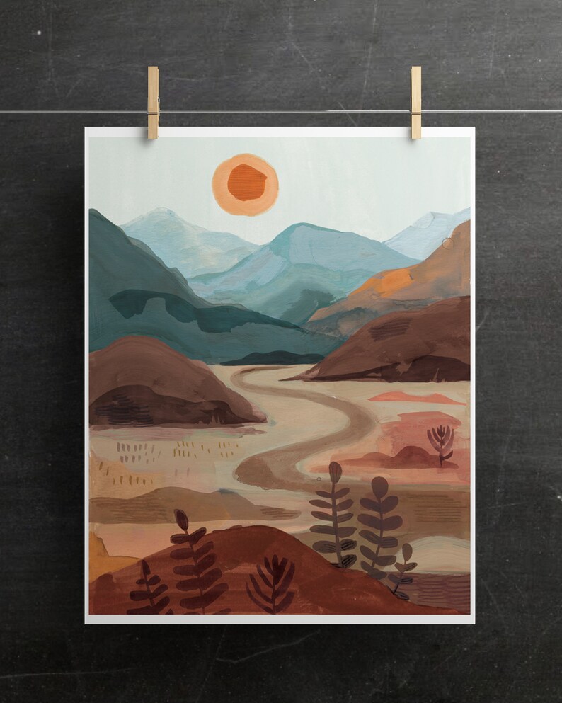 Desert Landscape Art Print Sunset Art Print, Nursery Wall Art, Sunset Painting image 3