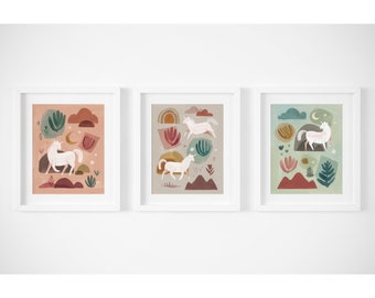 Unicorn Series - Art prints, Set of 3, Nursery Decor, Kids Room Wall Art