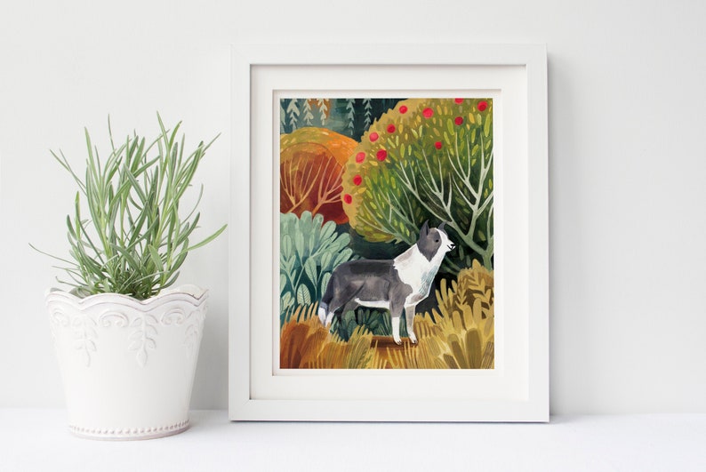 Border Collie Kunstdruck Home Decor, Wandkunst, Border Collie, Garten Illustration, Hund-Liebhaber-Geschenk, Hund Kunst Bild 1