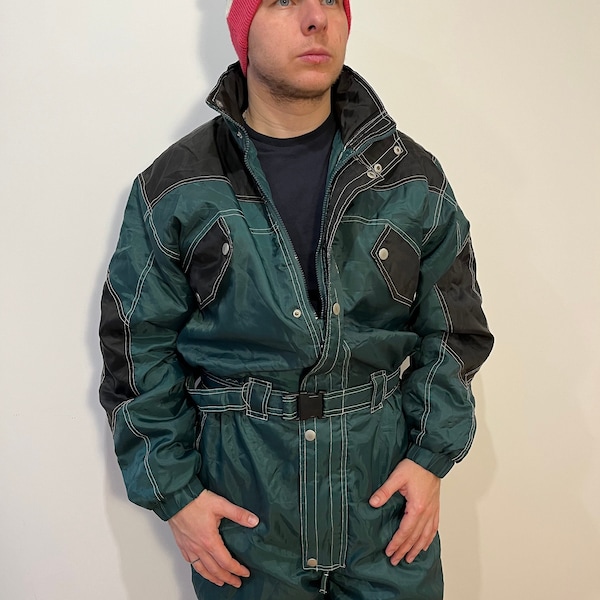 Vintage D S ski suit / Snowboard suit / Green - Black  / Tracksuit / M - L