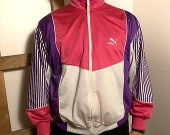 Vintage Puma jacket / 90s pink and purple jacket / Sportwear track jacket / Medium size