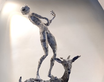 Sculpture of a guitarist on a goat. Original and contemporary gift for a musician, offer a work signed by the artist