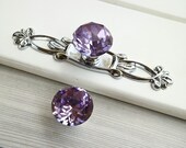 Purple crystal glass drawer knob cabinet door pull dresser rhinestone handle kitchen furniture decorative knob pull silver chrome back plate