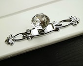 Silver chrome dresser knob clear crystal glass drawer handle wardrobe pull kitchen cabinet door handle decorative knob pull back plate