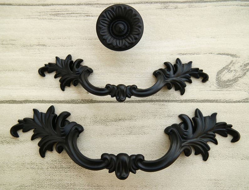 3\u201c 3.75\u201d Black drawer handle flower knob pull dresser handle pull solid furniture hardware cabinet door knob cupboard handle leaf 76 96mm
