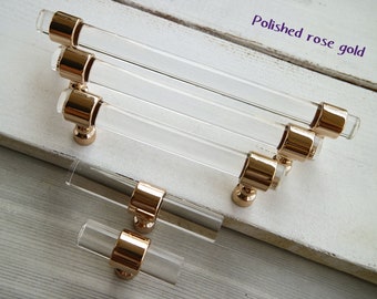 4.75 6.3 8.8&quot; Clear lucite dresser handle pull polished rose gold drawer knob acrylic furniture handle decorative cabinet knob 121 160 224mm