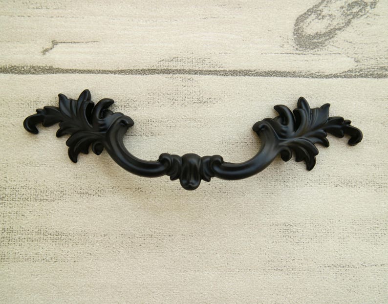 3\u201c 3.75\u201d Black drawer handle flower knob pull dresser handle pull solid furniture hardware cabinet door knob cupboard handle leaf 76 96mm