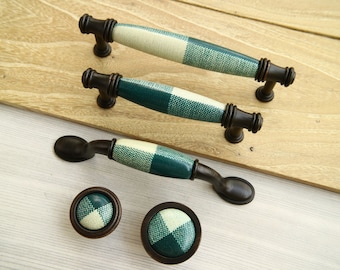 3.75" 5" Green porcelain dresser knob plaid drawer handle pull oil rubbed bronze furniture knob ceramic wardrobe handle cupboard knob 96 128