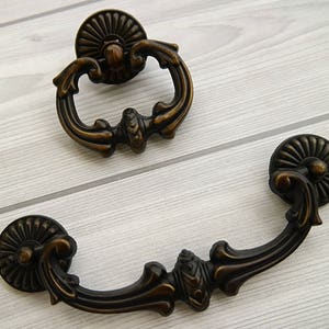 5&quot; Drop ring knob pull dresser bail handle drawer swing pull cabinet door knob furniture handle pull antique black brass vintage style 128mm
