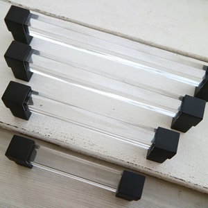 3.75 5 6.3 7.5 8.8" Clear lucite dresser handle pull black drawer knob acrylic kitchen cabinet door handle furniture pull 96 128 160 192 224