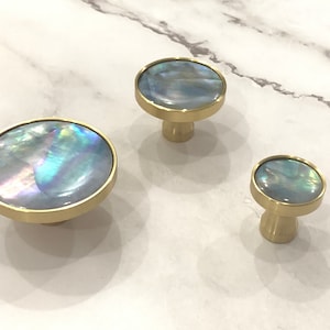 Blue gray natural shell knob kitchen cabinet cupboard handle brushed gold brass knob pull drawer dresser handle round decorative knob pull