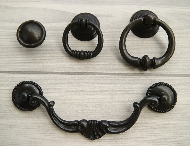 5.5 Antique Black Drawer Knob Dresser Drop Ring Handle | Etsy
