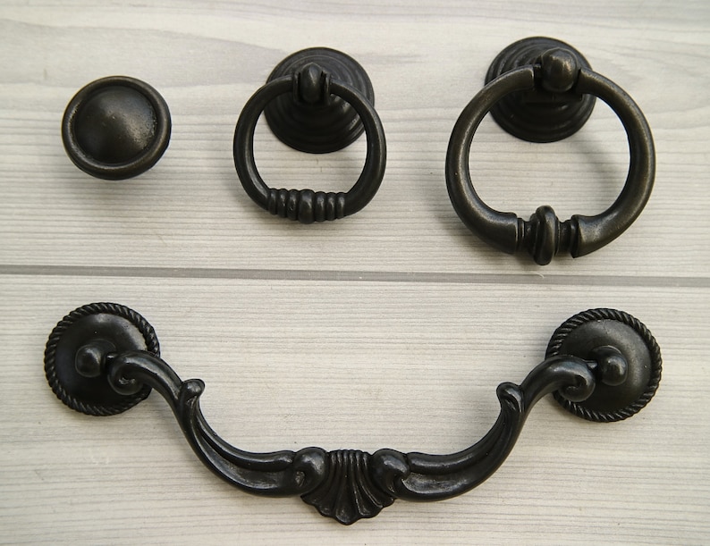 5.5 Antique Black Drawer Knob Dresser Drop Ring Handle Etsy