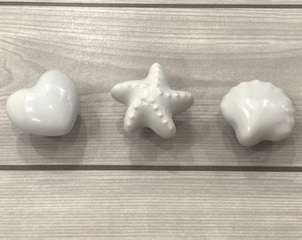 Biały uchwyt gałka porcelanowa uchwyt kuchenny gałka ceramiczna uchwyt marynistyczny rozgwiazda muszla serce szuflada komoda uchwyt