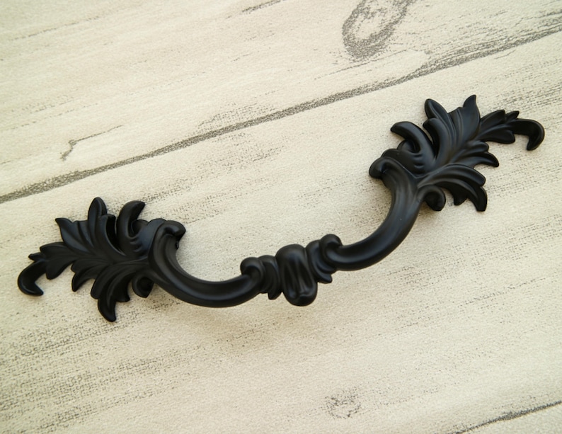 3\u201c 3.75\u201d Black drawer handle flower knob pull dresser handle pull solid furniture hardware cabinet door knob cupboard handle leaf 76 96mm