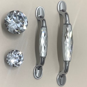 3.75&quot; 5&quot; Clear glass crystal dresser handle pull silver chrome drawer knob kitchen cupboard cabinet wardrobe door pull bling bling 96 128mm