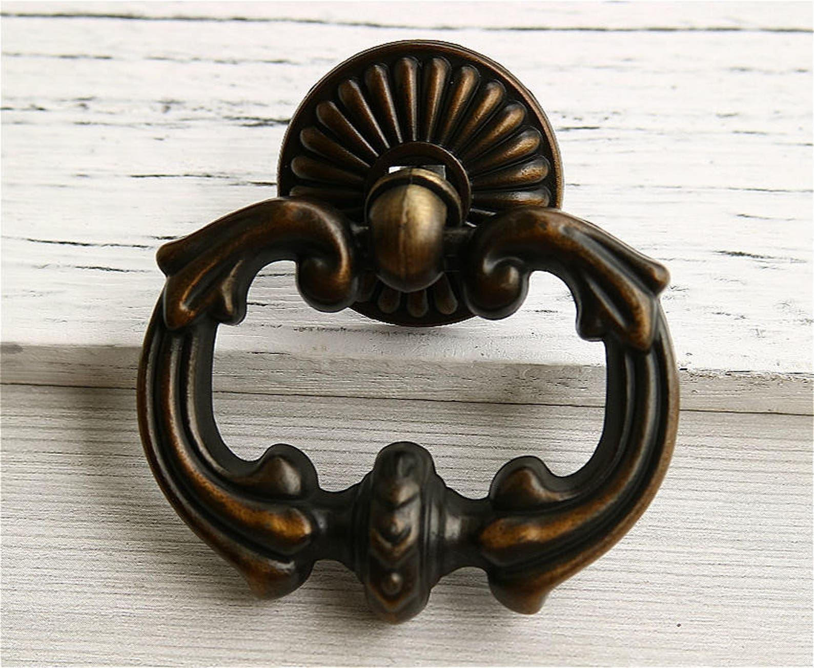 Antique Brass Black Drop Ring Drawer Handle Pull Drop Dresser Etsy