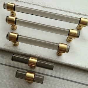 3 5 10" Clear black gray acrylic drawer dresser pull brushed gold brass cabinet door knob cupboard pull furniture handle pull 76 128 256mm
