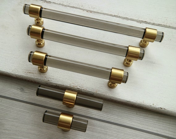 3 5 10" Clear Black Gray Acrylic Drawer Dresser Pull Brushed Gold Brass  Cabinet Door Knob Cupboard Pull Furniture Handle Pull 76 128 256mm - Etsy