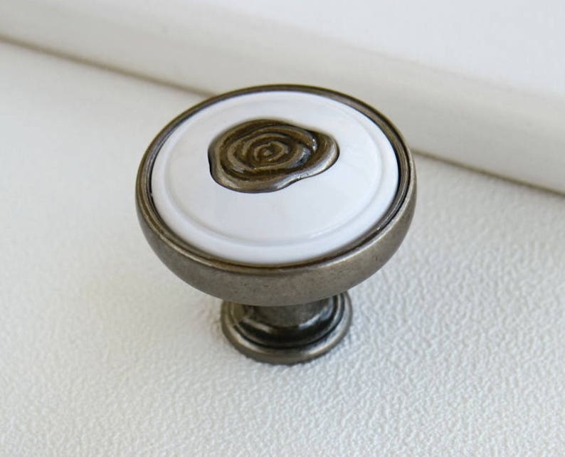 3.75\u201d 5 White ceramic drawer handle pull antique silver black cabinet door knob rose flower dresser handle porcelain wardrobe pull 96 128mm
