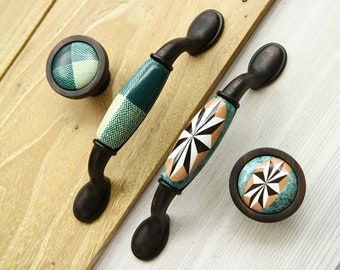 3.75" Plaid porcelain cabinet door knob white black dresser handle red green ceramic drawer pull oil rubbed bronze cupboard handle knob 96mm