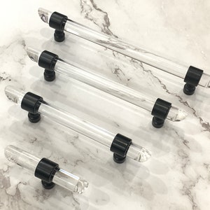 2.5 4.75 6.3 8" Clear lucite handle knob matt black knob acrylic dresser pull drawer cabinet handle cutting edge customized 64 121 160 203mm