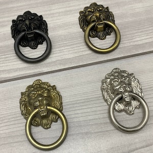 Lion head drawer handle pull decorative handle drop ring pull kitchen cabinet cupboard door knob woodworking silver gold dark antique bronze