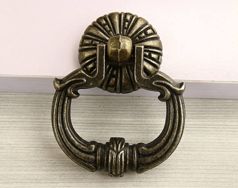 Rustic Drawer Handle Knob Antique Bronze Dresser Ring Pull Etsy