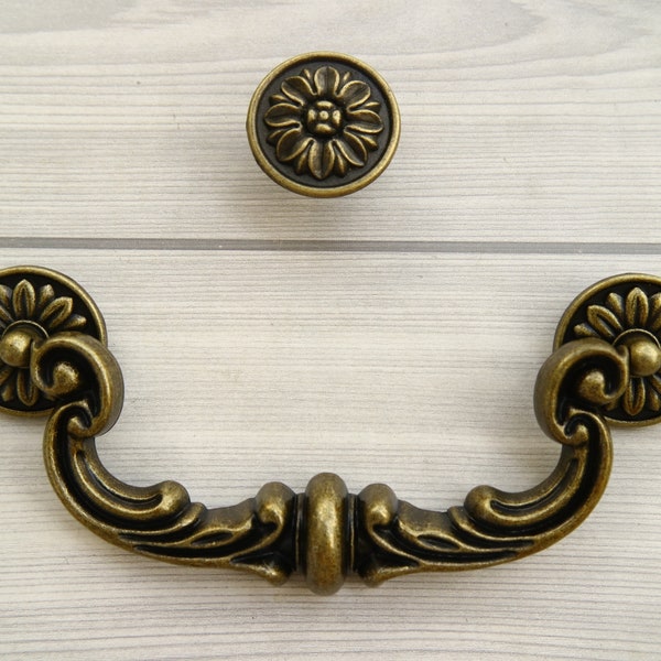 5.9" Drop bail dresser pull antique bronze drawer swing handle flower knob pull large furniture handle kitchen cabinet knob vintage 150mm