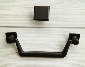 5" Square knob drop bail drawer pull dresser swing handle antique black bail handle furniture pull cabinet door knob kitchen hardware 128mm