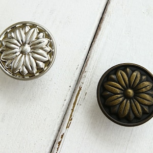 Flower floral drawer handle silver dresser knob antique black brass cabinet door handle pull vintage furniture knob woodworking hardware