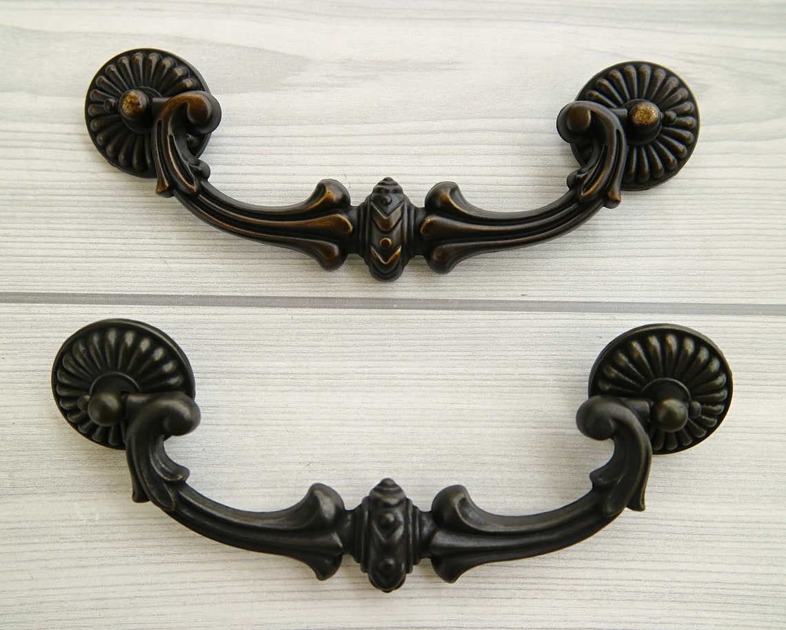 5 Antique Black Brass Dresser Handle Drop Bail Drawer Etsy