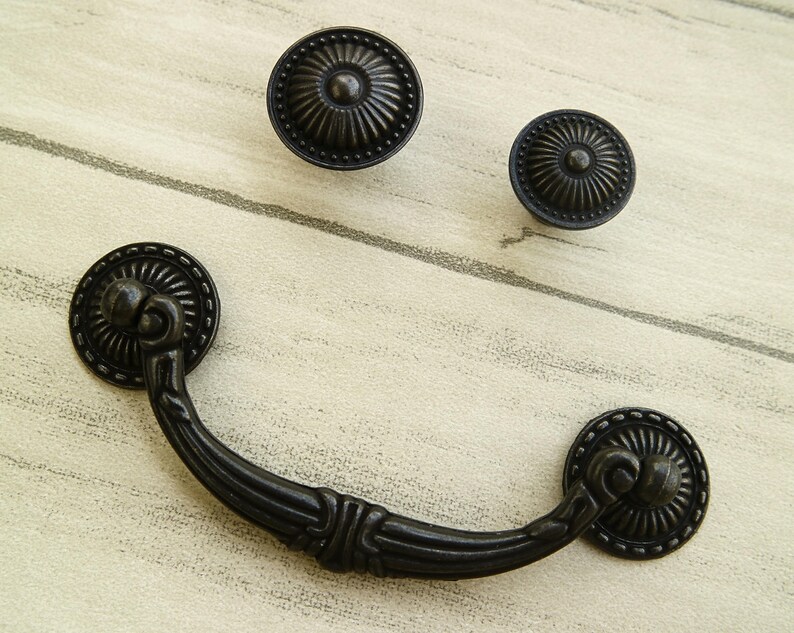 Drop Swing Handle Kitchen Knob Antique Black Drawer Etsy