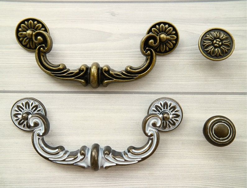 6 Vintage Drop Bail Pull White Antique Bronze Dresser Etsy
