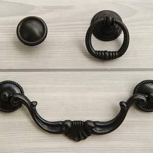 5.5" Rustic dresser knob drawer drop ring pull antique black cabinet door handle furniture swing pull cupboard handle knob vintage style 140