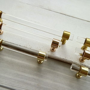 4.25 6.3 7.5" Clear acrylic dresser handle lucite drawer knob brushed gold brass cabinet handle pull polished rose gold knob 108 160 190mm