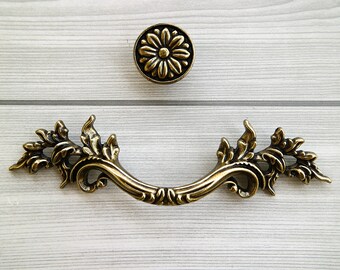Antique bronze funiture handle pull drawer leaf handle flower dresser knob kitchen cupboard knob cabinet door handle flower leaf handle 76mm