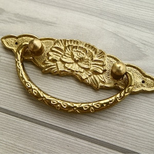 Antique gold drawer handle pull drop bail dresser pull cabinet door knob decorative handle flower knob ornate handle pull furniture knob