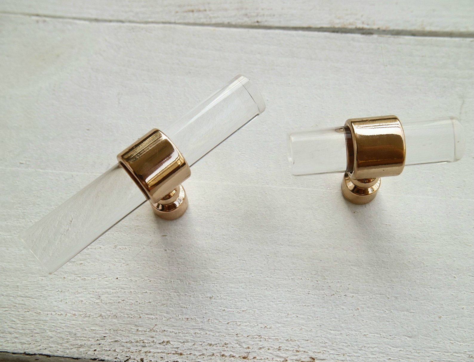 Polished Rose Gold Drawer Handle Knob Clear Lucite Kitchen Etsy
