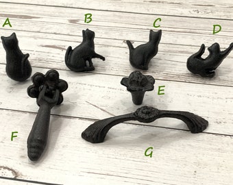 Cat knob pull kitchen cupboard door knob cabinet handle cast iron antique black handle drawer dresser pull decorative knob wardrobe handle