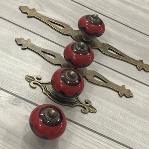 Red black knob antique bronze backplate porcelain handle dresser pull knob Red ceramic handle cabinet cupboard knob wardrobe furniture pull
