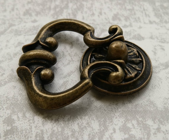 Antique Bronze Drop Ring Cabinet Pulls  Set Of 2, Zinc Alloy, Retro Style  Handle & Knob Bronze Cabinet Pulls